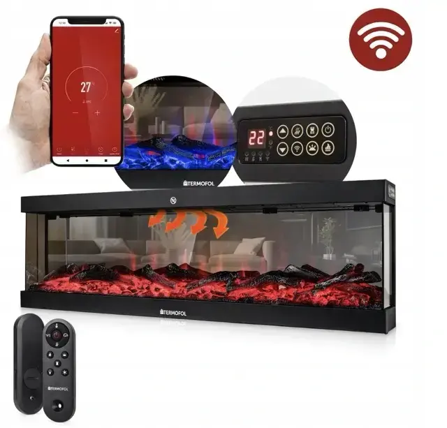 Elektrický krb na stěnu s WiFi Termofol Série TF-EF-1324-72 Rozměr 182,6 cm