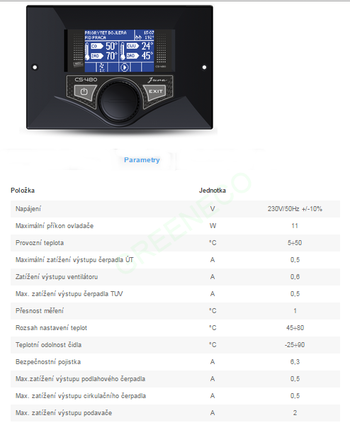 Regulace a řízení kotle Tech 480 N